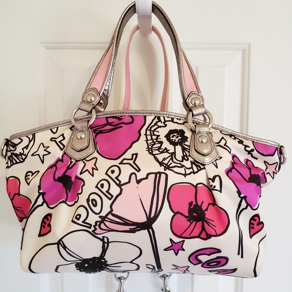 Coach Poppy Petal Print Lurex Rocker Hand Bag Crossbody Bag Strap #16308 NWT - Picture 8 of 16